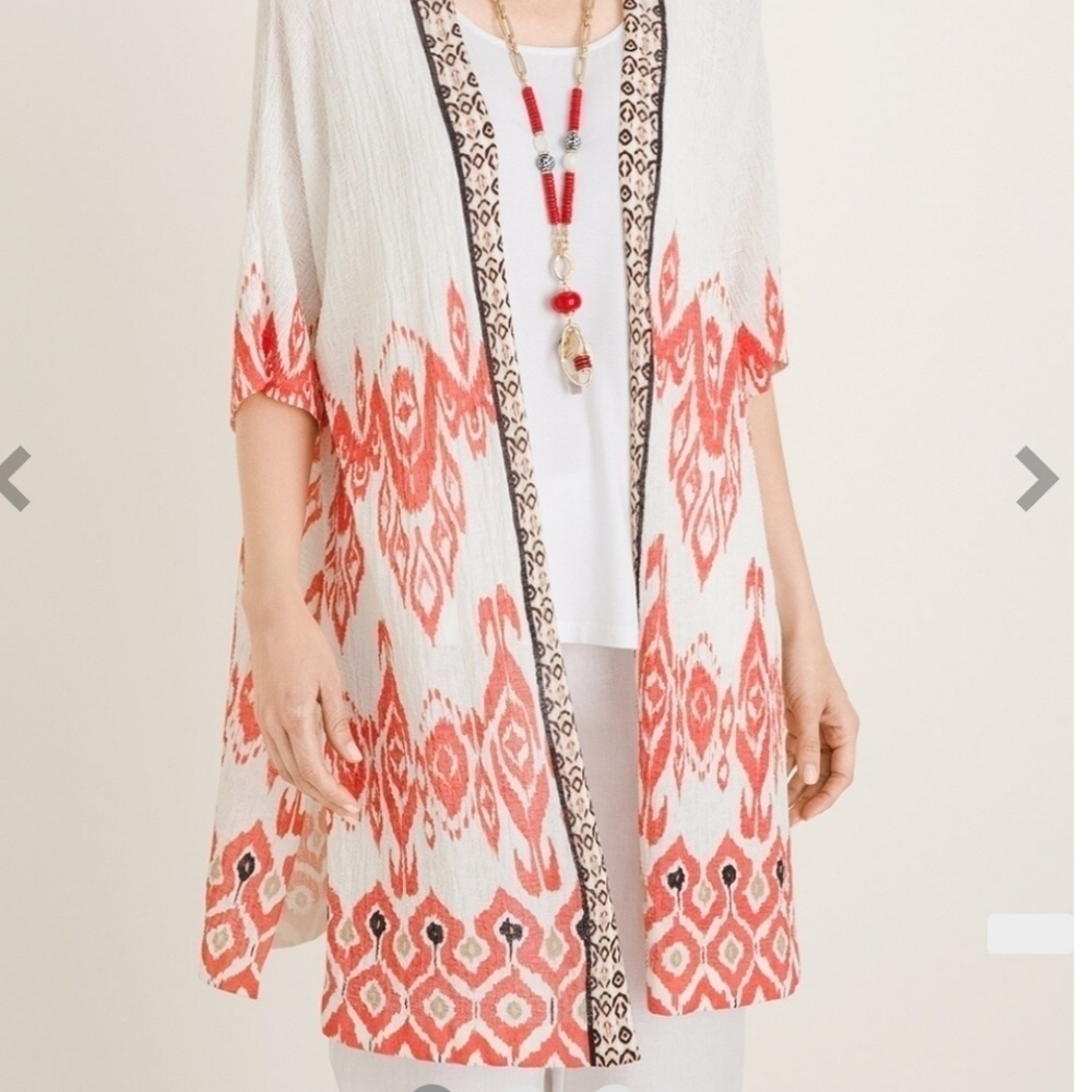 Chico's Lightweight Printed Gauzy Cardigan Kimono Duster Sweater